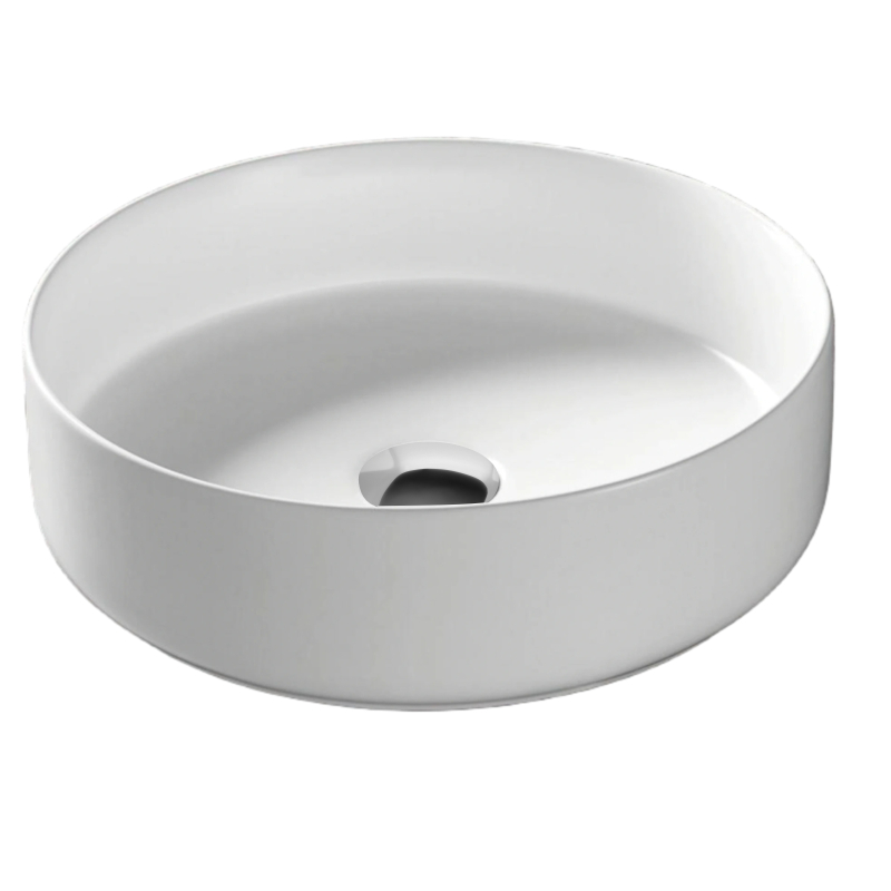 Umywalka nablatowa LUGO okrągła 360x120 mm z korkiem chrom CORSAN UC5665CH