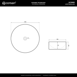 Umywalka nablatowa LUGO okrągła 360x120 mm z korkiem chrom CORSAN UC5665CH