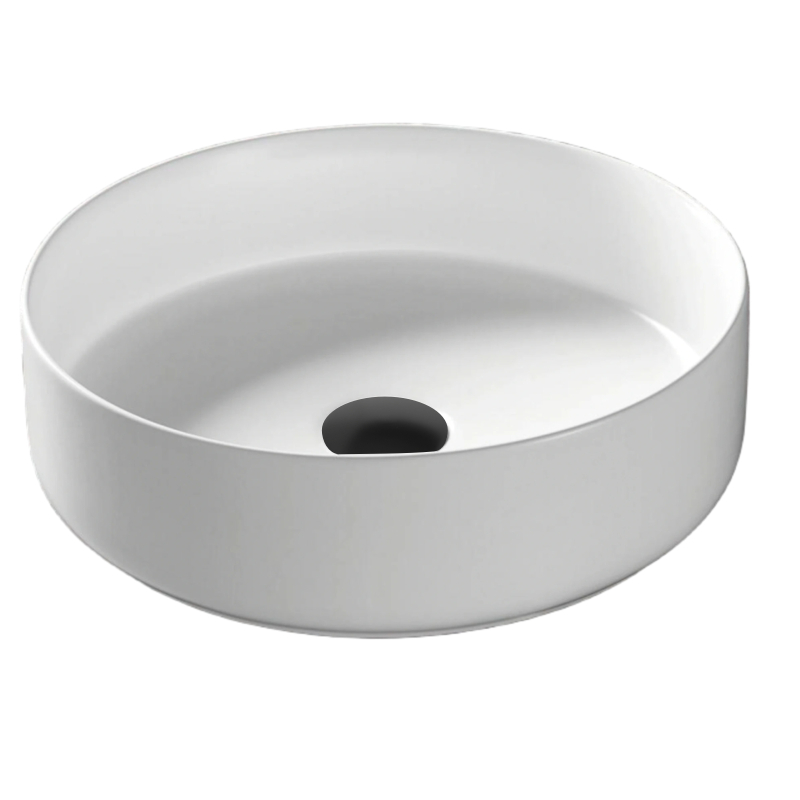 Umywalka nablatowa LUGO okrągła 360x120 mm z korkiem czarnym CORSAN UC5665BL