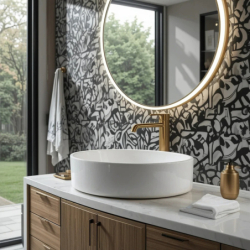 Umywalka nablatowa LUGO okrągła 360x120 mm z korkiem czarnym CORSAN UC5665BL