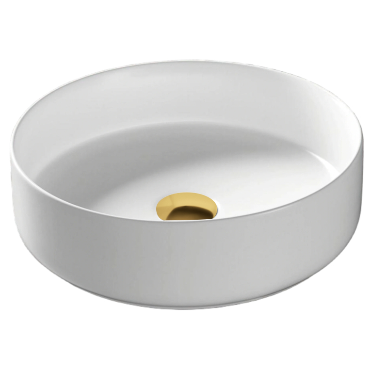 Umywalka nablatowa LUGO okrągła 360x120 mm z korkiem złotym CORSAN UC5665GL