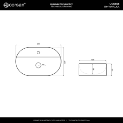 Umywalka nablatowa OLVENA 600x400x120mm otwór na baterię biały korek CORSAN UC5658WH