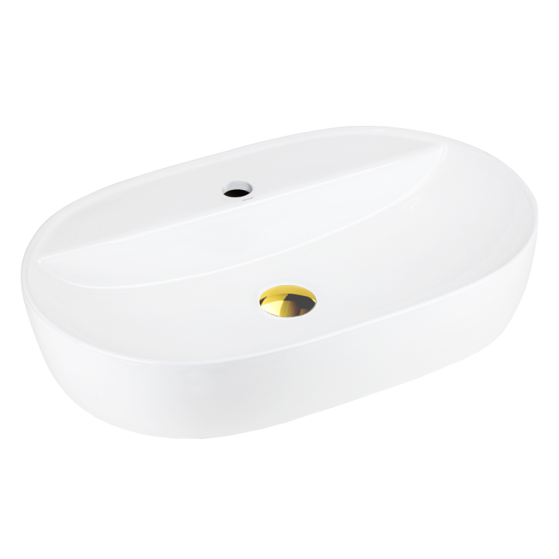 Umywalka nablatowa OLVENA 600x400x120mm otwór na baterię złoty korek CORSAN UC5658GL