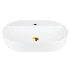 Umywalka nablatowa OLVENA 600x400x120mm otwór na baterię złoty korek CORSAN UC5658GL