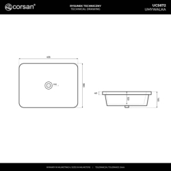 Umywalka wpuszczana w blat INTERO 430x380x140 mm z korkiem złotym CORSAN UC5672GL