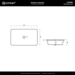 Umywalka wpuszczana w blat INTERO 600x370x145 mm z korkiem złotym CORSAN UC5696GL