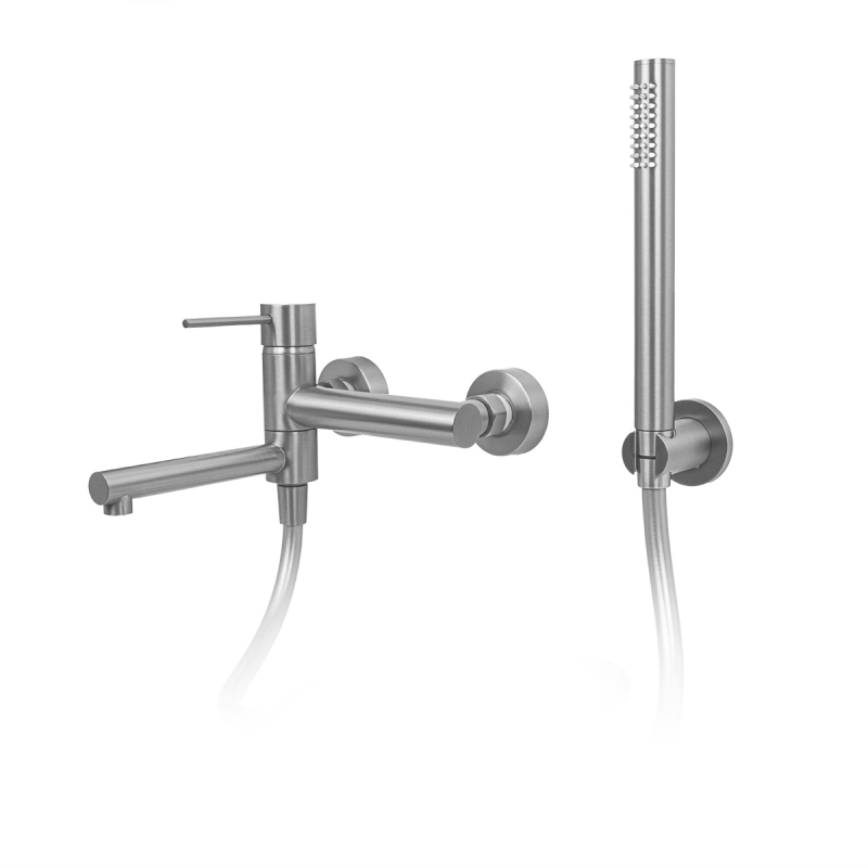 Bateria wannowa ścienna LUGO z zestawem natryskowym stal szczotkowana CORSAN CMZ7541BSL