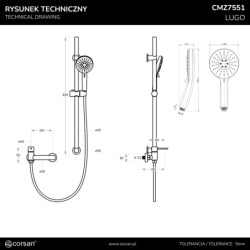 Zestaw prysznicowy z baterią LUGO chrom CORSAN CMZ7551CH