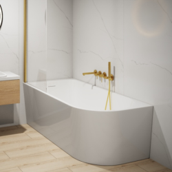 Wanna narożna INVELIA 160x75cm montaż lewostronny przelew szczelinowy korek klik klak czarny CORSAN V220LLBL