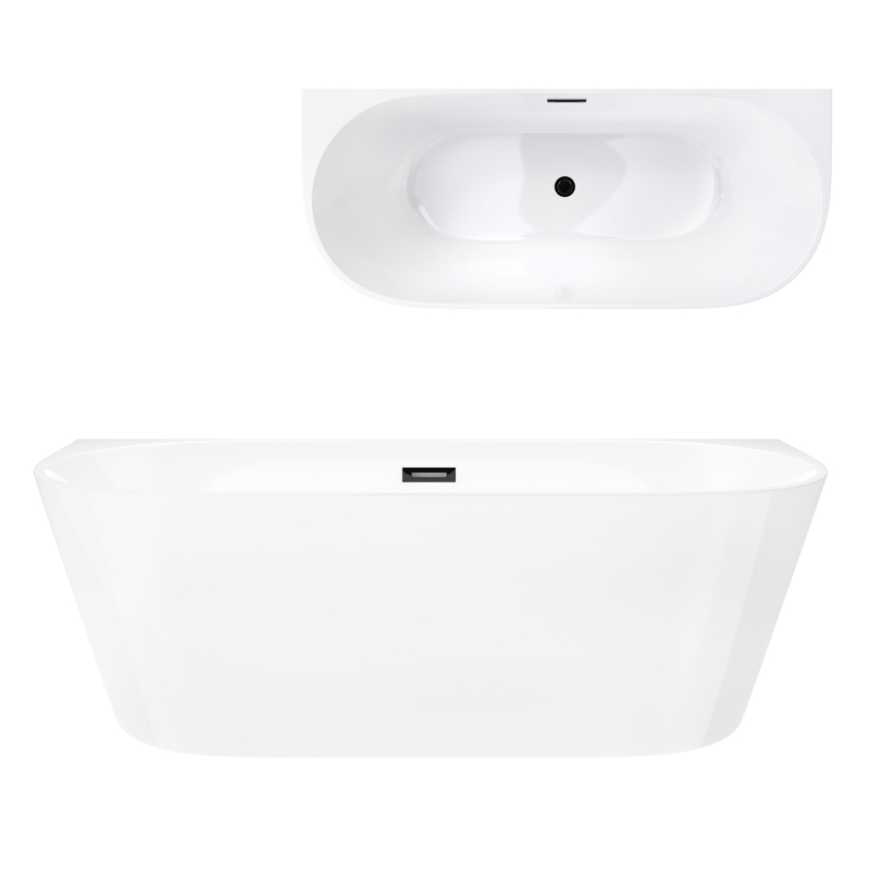 Wanna przyścienna wolnostojąca MONO 150 x74 cm korek klik-klak czarny CORSAN E029MBL