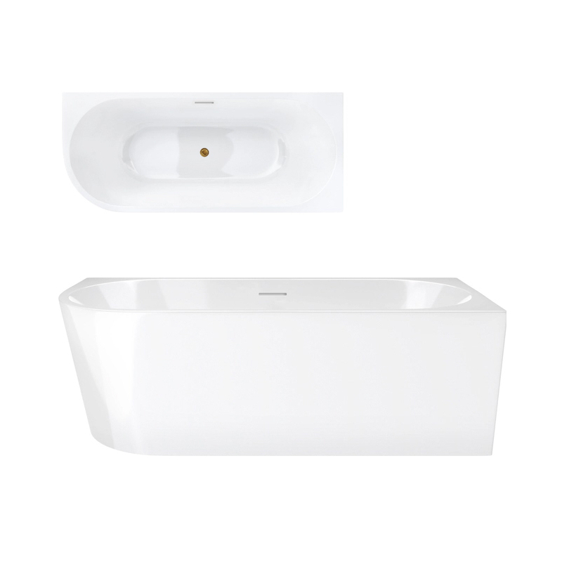 Wanna narożna INTERO V230MPGL150 cm montaż prawostronny przelew szczelinowy korek klik klak złoty CORSAN V230MPGL