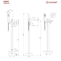 Bateria wannowa wolnostojąca ANGO gunmetal CORSAN CMB3020GM