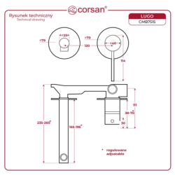 Bateria umywalkowa podtynkowa LUGO z wylewką szczotkowana stal CORSAN CMB7515BSL