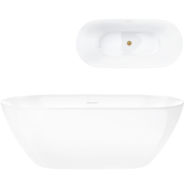 Wanna wolnostojąca OLVENA 150 cm przelew szczelinowy korek klik klak złoto szczotkowane CORSAN V041MBGL