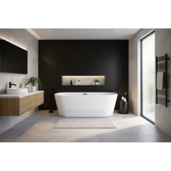 Wanna przyścienna wolnostojąca MONO 160 cm z szeroką krawędzią korek klik-klak gunmetal CORSAN E030LGM