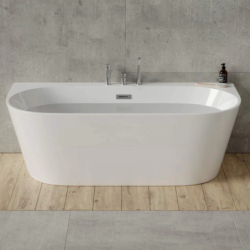 Wanna przyścienna wolnostojąca MONO 170 cm z szeroką krawędzią korek klik-klak chrom CORSAN E030XLCH