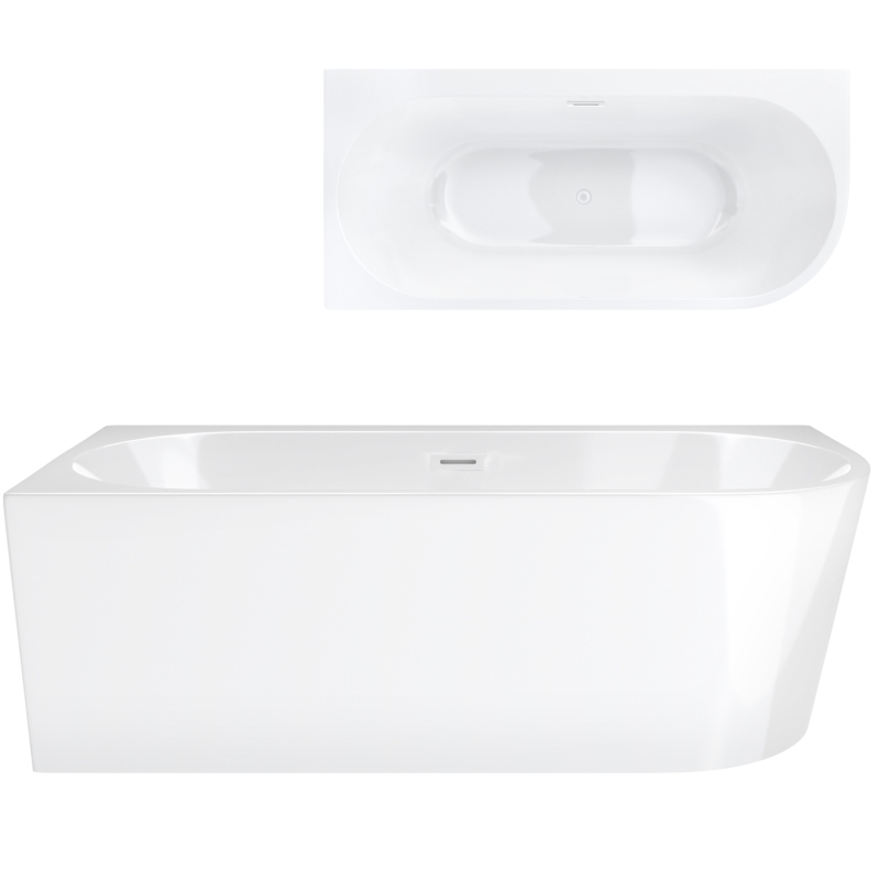 Wanna wolnostojąca narożna INTERO 170 x80 z szeroką krawędzią montaż lewostronny korek klik-klak biały CORSAN E240XLLWH