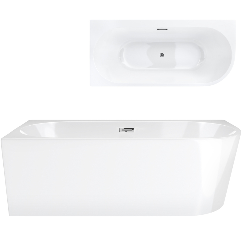 Wanna wolnostojąca narożna INTERO 170 x80 z szeroką krawędzią montaż lewostronny korek klik-klak chrom CORSAN E240XLLCH