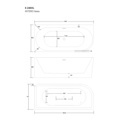 Wanna wolnostojąca narożna INTERO 170 x80 z szeroką krawędzią montaż lewostronny korek klik-klak chrom CORSAN E240XLLCH