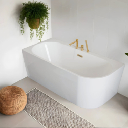 Wanna wolnostojąca narożna INTERO 170 x80 z szeroką krawędzią montaż lewostronny korek klik-klak złoty CORSAN E240XLLGL