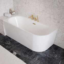 Wanna wolnostojąca narożna INTERO 170 x80 z szeroką krawędzią montaż lewy korek klik-klak szczotkowane złoto CORSAN E240XLLBGL