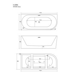Wanna wolnostojąca narożna INTERO 170 x73 montaż lewostronny korek klik-klak chrom CORSAN E230XLLCH
