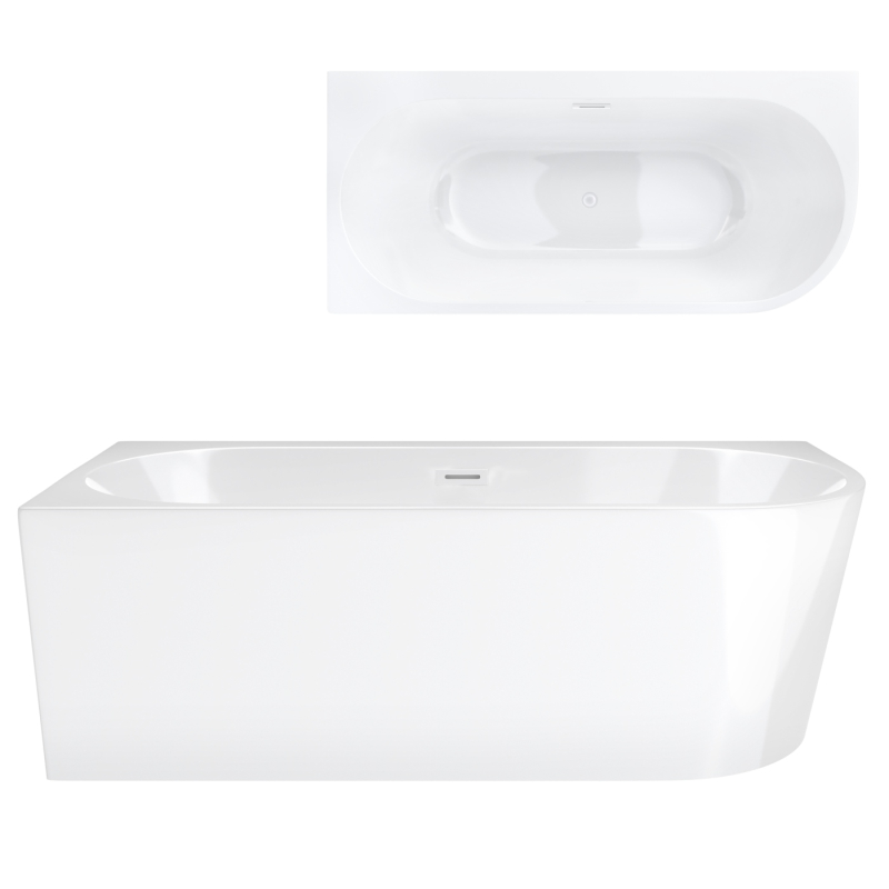 Wanna wolnostojąca narożna INTERO 160 x74 z szeroką krawędzią montaż lewostronny korek klik-klak biały CORSAN E240LLWH