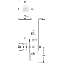 Zestaw baterii termostatycznej podtynkowej 4-drożnej prysznicowej B-SYSTEM grafit  TRES 30725406GR