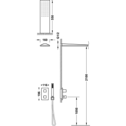 Zestaw baterii termostatycznej podtynkowej 2-drożnej prysznicowej THERM-BOX stal TRES 20235055AC