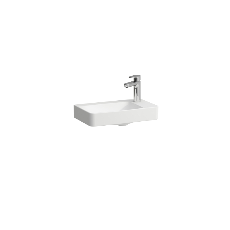 Mała umywalka ścienna 48cm, COMPACTO, półka po prawej stronie, kolor biały matowy LAUFEN H8158647571141