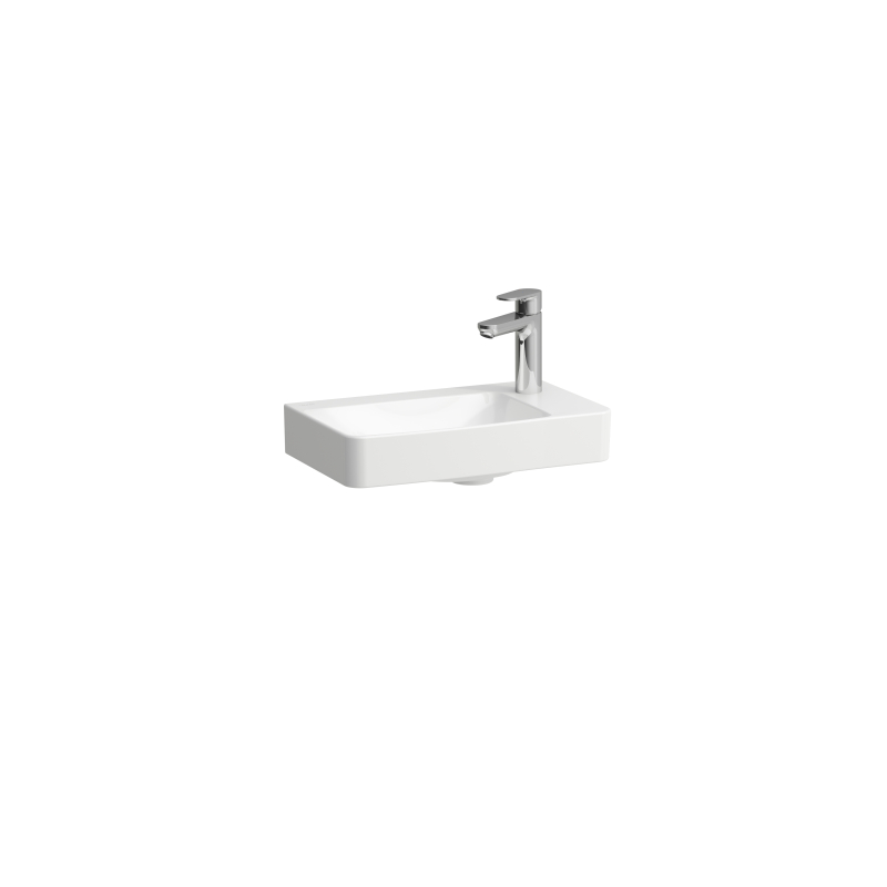 Mała umywalka ścienna 48cm, COMPACTO, półka po prawej stronie, kolor biały matowy LAUFEN H8158647571121