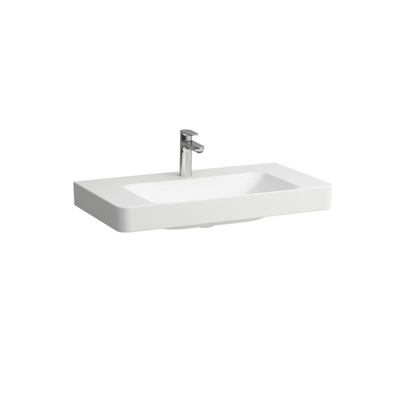 Umywalka ścienna 85cm, z otworem na baterię, z otworem przelewowym, kolor biały matowy LAUFEN H8108677571041