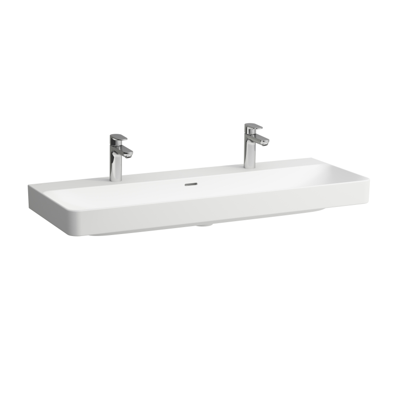 Umywalka ścienna 120cm, jednokomorowa, z 2 otworami na baterie, z otworem przelewowym, kolor biały matowy LAUFEN H8148617571071