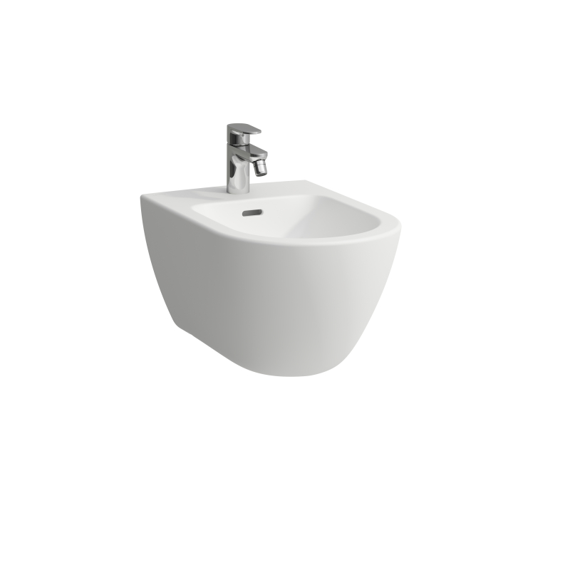 Bidet podwieszany, z otworem na baterie na środku,  z szkliwionym przelewem, kolor biały matowy LAUFEN H8308607573021