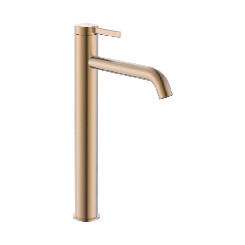 ONA Bateria umywalkowa sztorcowa wysoka z korkiem click-clack PVD Brushed Copper ROCA A5A349ERM0