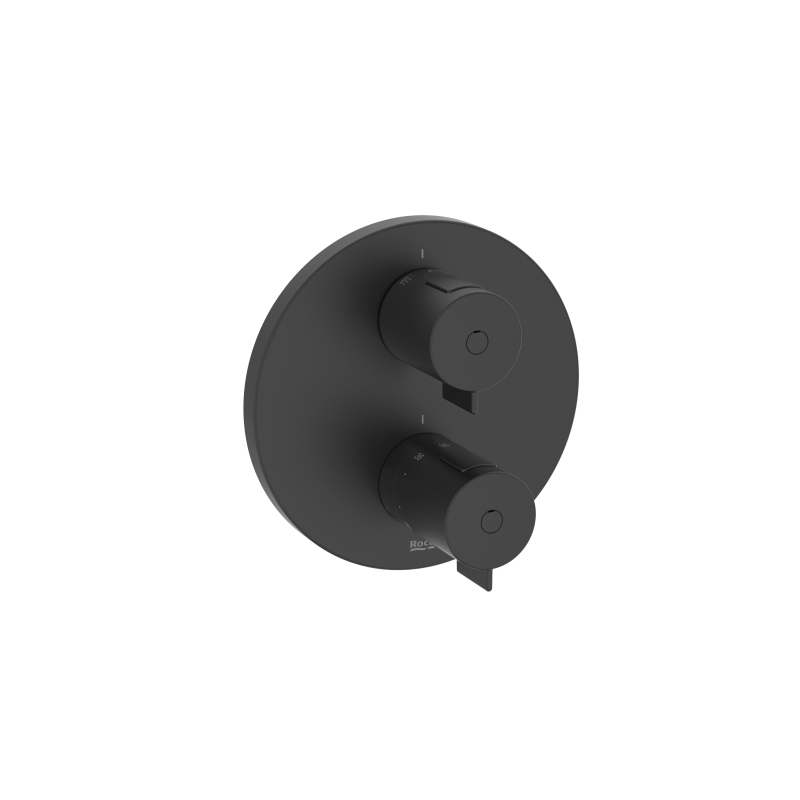 T-500 Bateria termostatyczna wannowo-prysznicowa podtynkowa z rozetą okrągłą 160mm czarny mat, do ROCABOX ROCA A5A0C18NB0