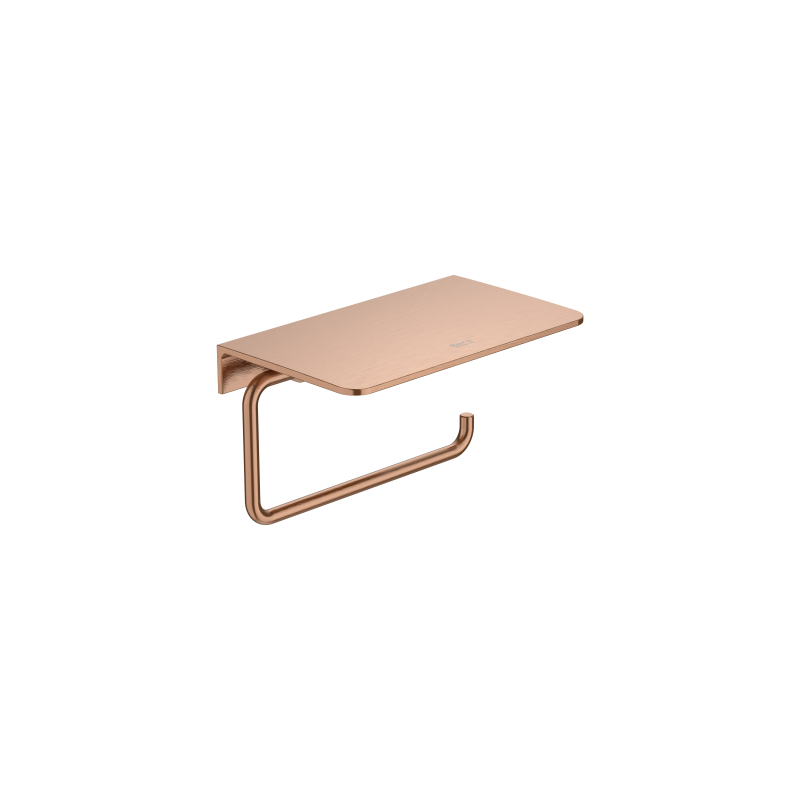 HOTELS ROUND Wieszak na papier toaletowy z półką ścienny PVD Brushed Copper ROCA A817581RM0