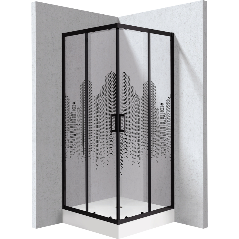 Kabina prysznicowa z brodzikiem kwadratowa 90x90 cm - wzór miasto Funkia evo nero DEANTE KYCZND99P