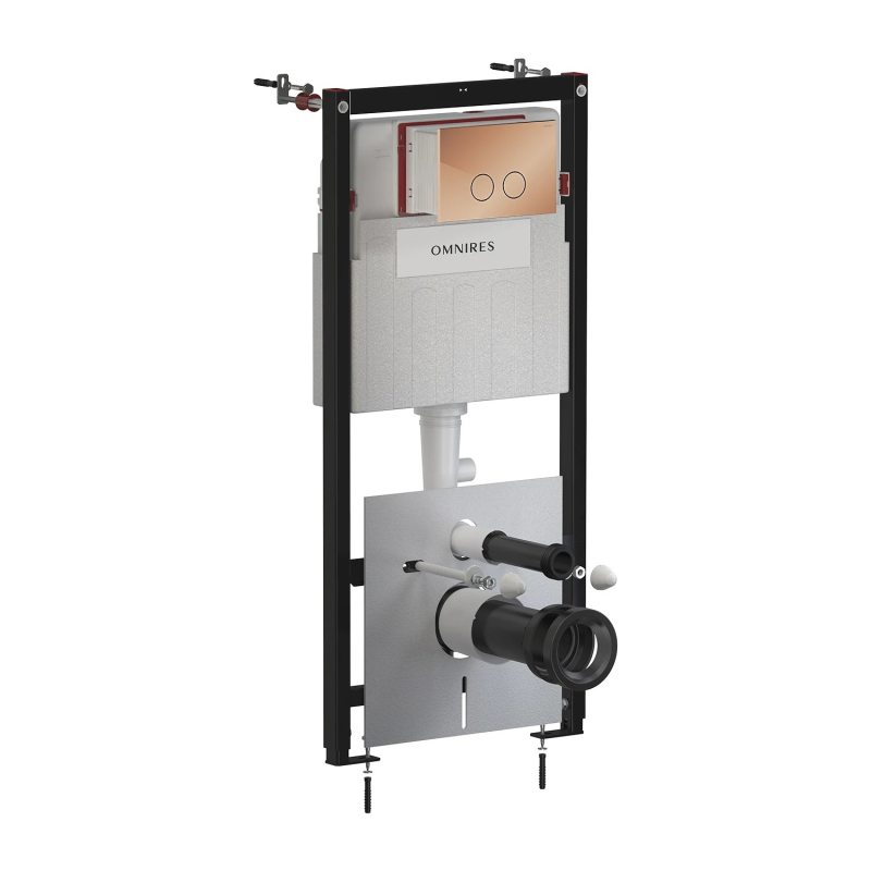 Set- strongframe stelaż podt. z eco spłuk. + steel-r45 stal. przy. spł., Eco flush set Miedź połysk OMNIRES STFWCECO1R45-RCP
