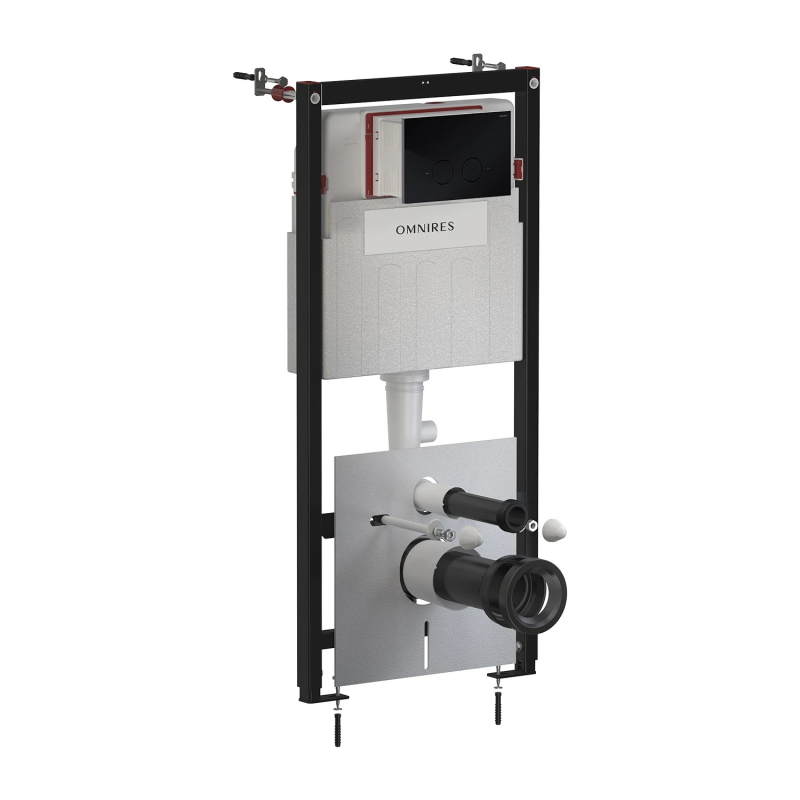 Set- strongframe stelaż podt. z eco spłuk. + steel-r45 stal. przy. spł., Eco flush set Czarny półmat OMNIRES STFWCECO1R45-RBL