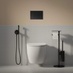 Set- strongframe stelaż podt. z eco spłuk. + steel-r45 stal. przy. spł., Eco flush set Czarny półmat OMNIRES STFWCECO1R45-RBL