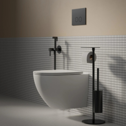 Set- strongframe stelaż podt. z eco spłuk. + steel-r45 stal. przy. spł., Eco flush set Czarny półmat OMNIRES STFWCECO1R45-RBL