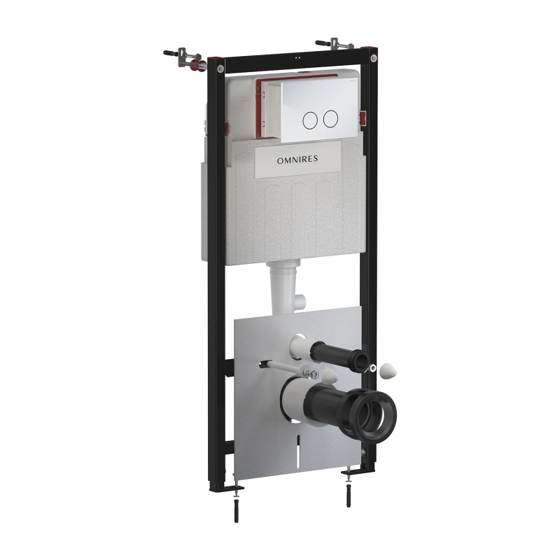 Set- strongframe stelaż podt. z eco spłuk. + steel-r45 stal. przy. spł., Eco flush set Chrom połysk OMNIRES STFWCECO1R45-RCR