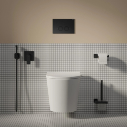 Set- strongframe stelaż podt. z eco spłuk. + steel-r45 stal. przy. spł., Eco flush set Czarny mat OMNIRES STFWCECO1R45-RBLM
