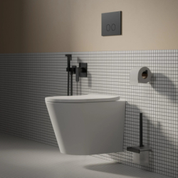 Set- strongframe stelaż podt. z eco spłuk. + steel-r45 stal. przy. spł., Eco flush set Czarny mat OMNIRES STFWCECO1R45-RBLM