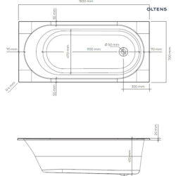Wanna 150x70 cm prostokątna akrylowa biała Lykke OLTENS 10009000