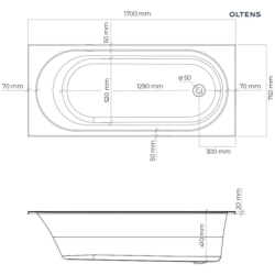 Wanna 170x75 cm prostokątna akrylowa biała Lykke OLTENS 10012000
