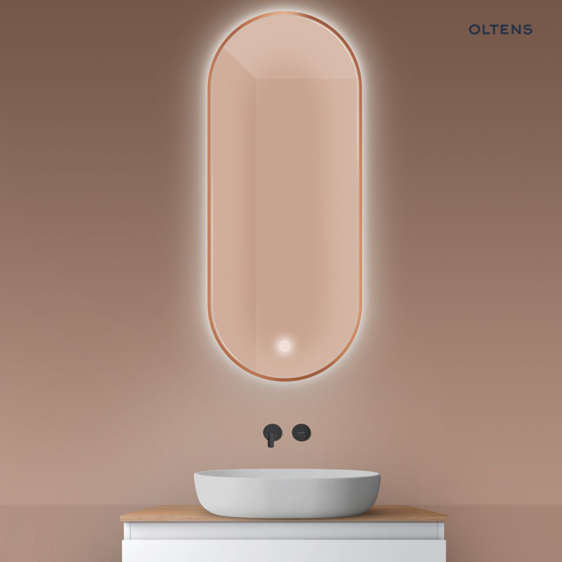 Lustro 50x120 cm owalne z oświetleniem od tyłu z matą grzewczą miedź szczotkowana Nordlis OLTENS 64114610