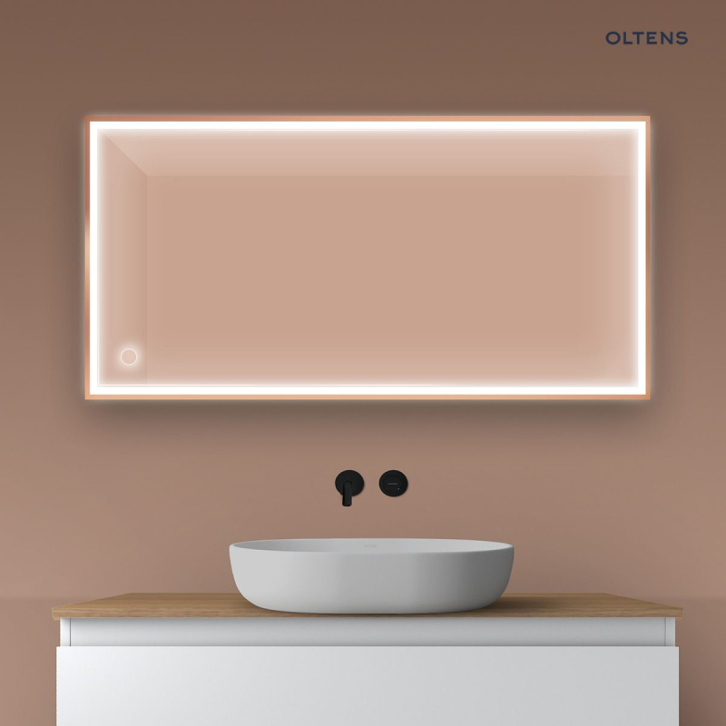 Lustro 60x120 cm prostokątne z oświetleniem z przodu z matą grzewczą miedź szczotkowana Nordlis OLTENS 64107610