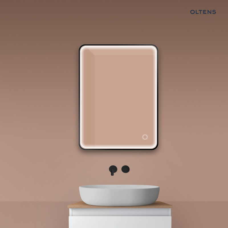 Lustro 60x80 cm prostokątne z oświetleniem z przodu z matą grzewczą czarny Nordlis OLTENS 64116300